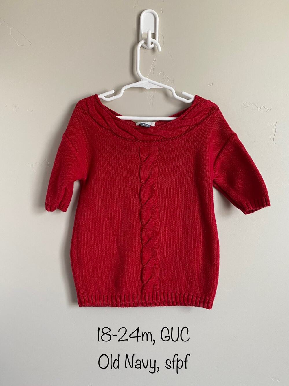Old Navy 100% Cotton Chunky Sweater Red Sweater Dress Sz 18-24m